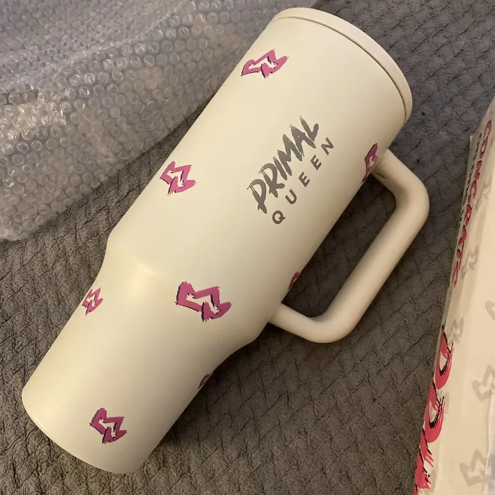 PRIMAL Queen 40oz Tumbler Cup With Lid Straw And Belt Bag Pink Crown